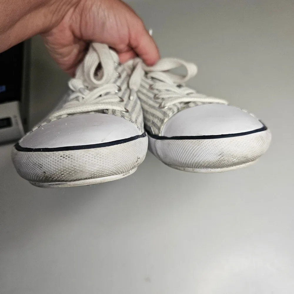 Polo Ralph Lauren Striped Canvas Sneakers Blue White Ticking Stripe Low Top 9.5B